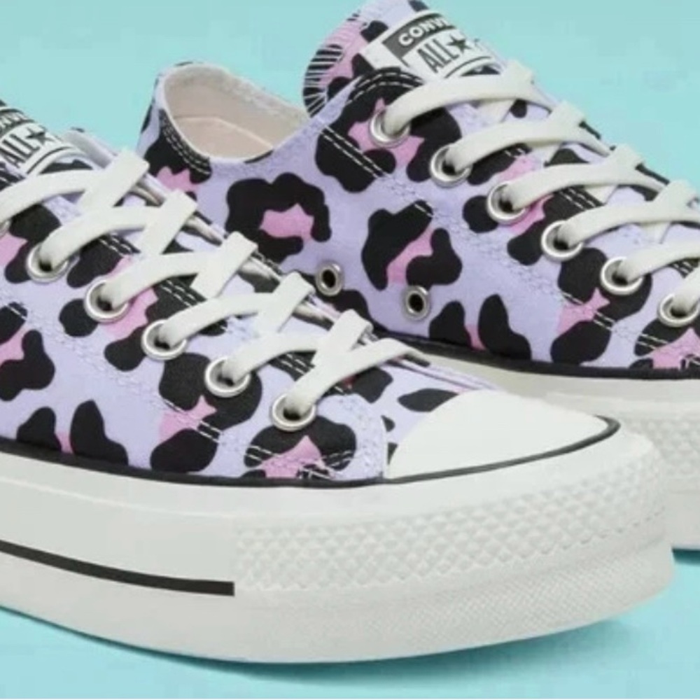 Converse All Star Pink and Black Leopard Pattern Sneakers